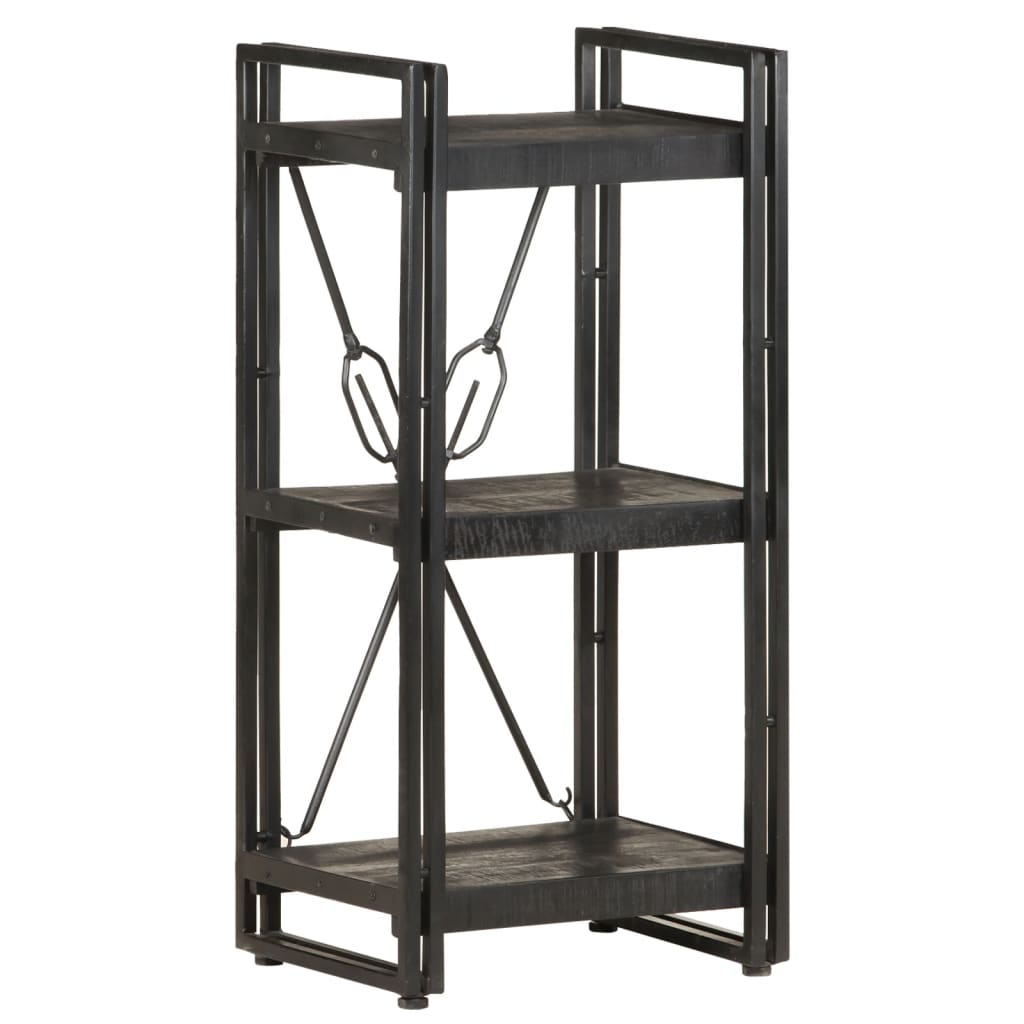 Bookcase with 3 shelves, black, 40x30x80 cm, solid mango wood