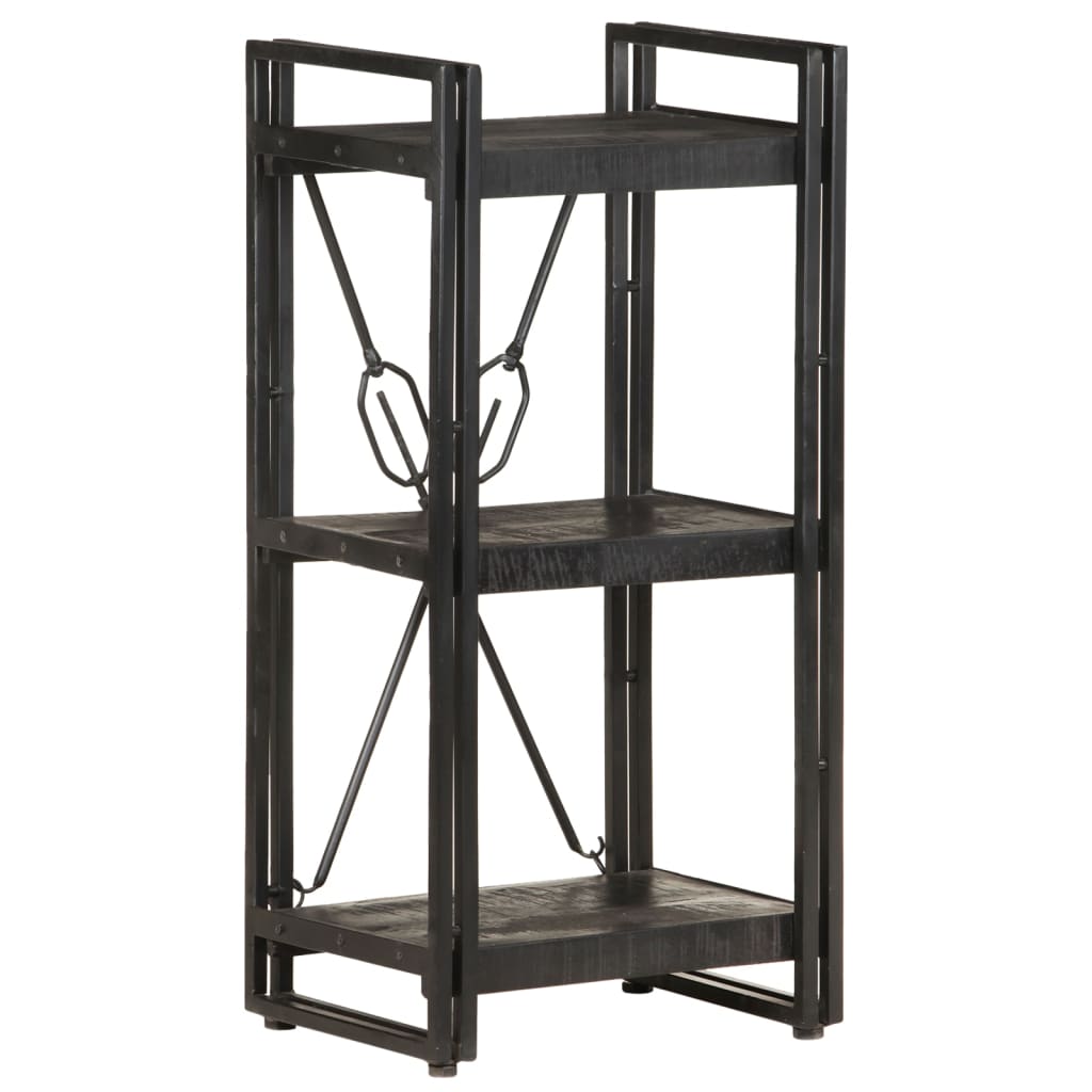 Bookcase with 3 shelves, black, 40x30x80 cm, solid mango wood