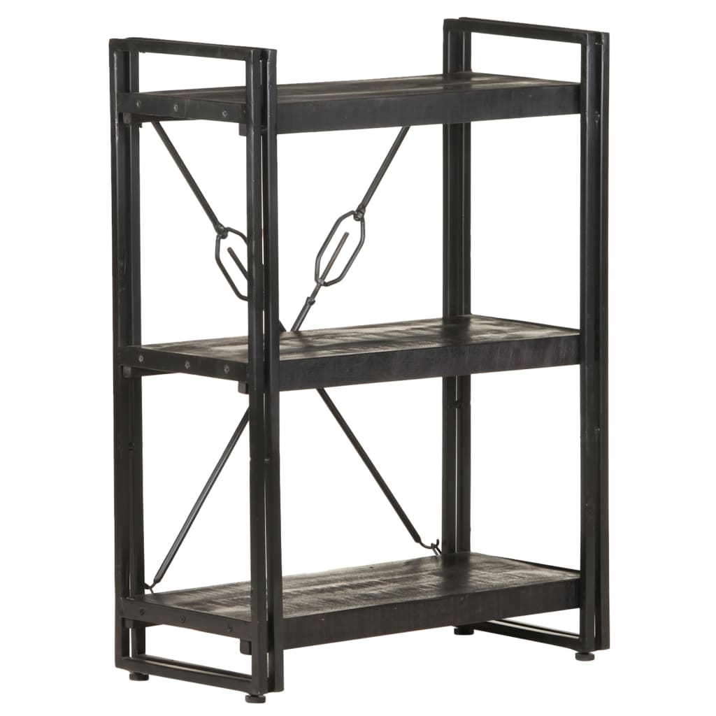 Bookcase with 3 shelves, black, 60x30x80 cm, solid mango wood