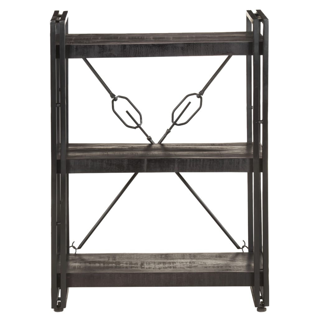 Bookcase with 3 shelves, black, 60x30x80 cm, solid mango wood