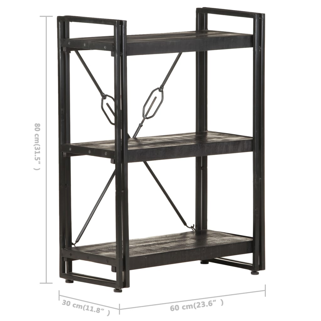 Bookcase with 3 shelves, black, 60x30x80 cm, solid mango wood