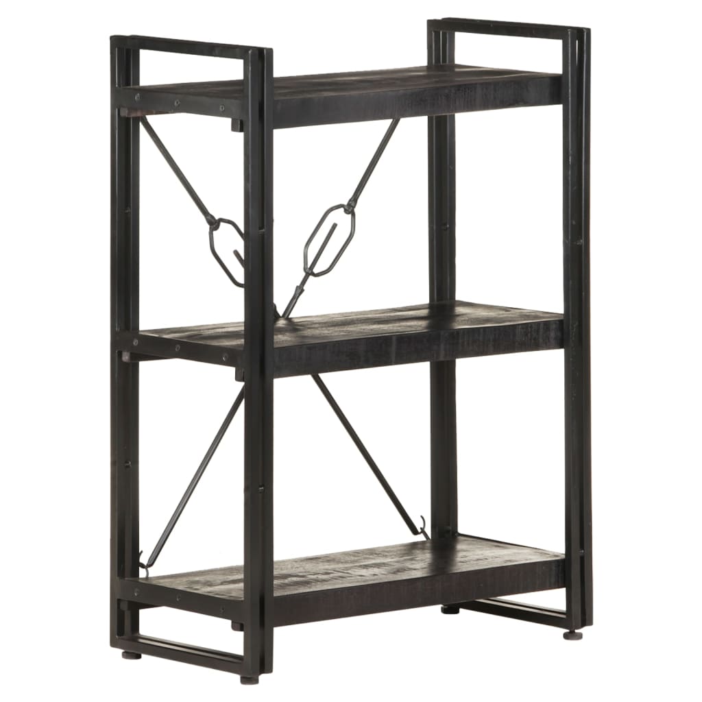 Bookcase with 3 shelves, black, 60x30x80 cm, solid mango wood