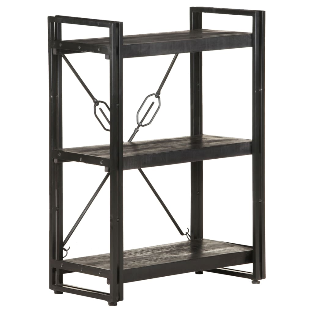 Bookcase with 3 shelves, black, 60x30x80 cm, solid mango wood