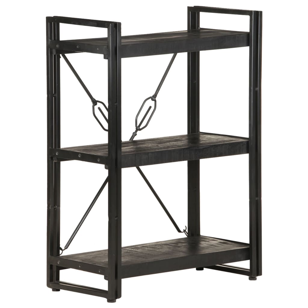 Bookcase with 3 shelves, black, 60x30x80 cm, solid mango wood