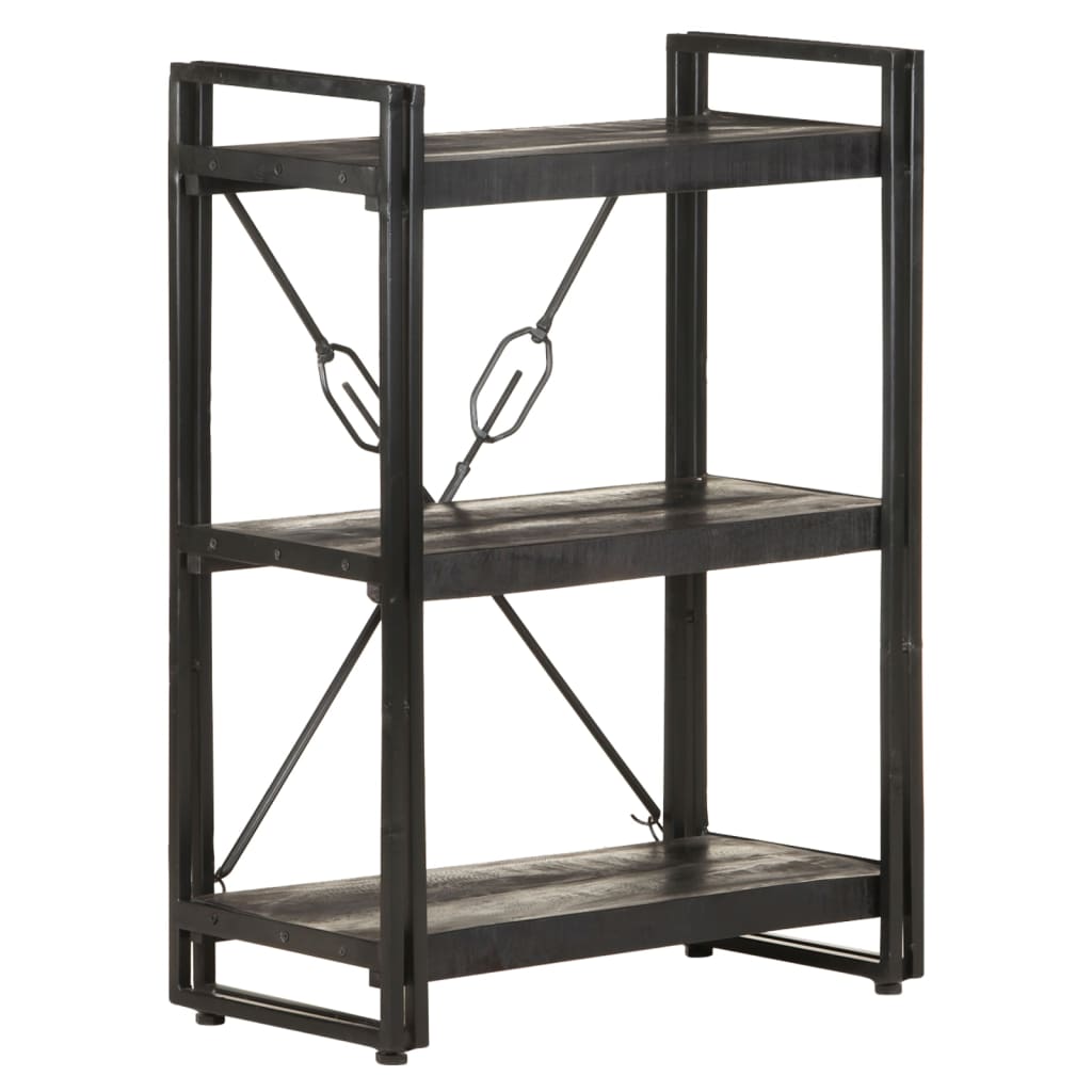 Bookcase with 3 shelves, black, 60x30x80 cm, solid mango wood