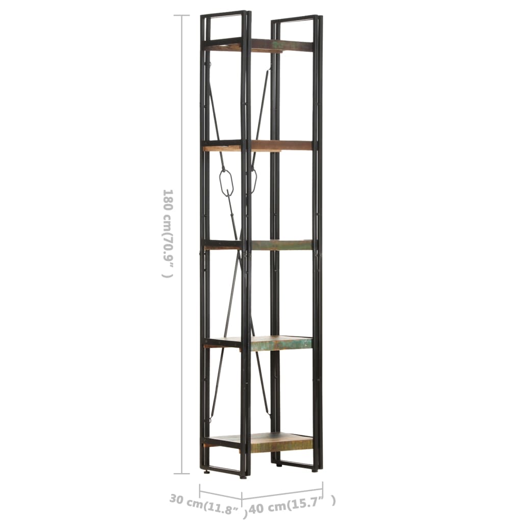 Bookcase with 5 shelves, 40x30x180 cm, solid recycled wood