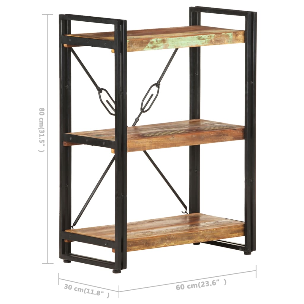 Bookcase with 3 shelves, 60x30x80 cm, solid recycled wood