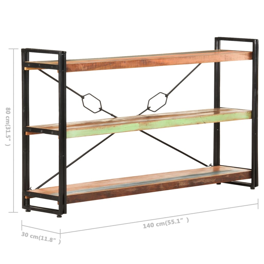 Bookcase with 3 shelves, 140x30x80 cm, solid recycled wood