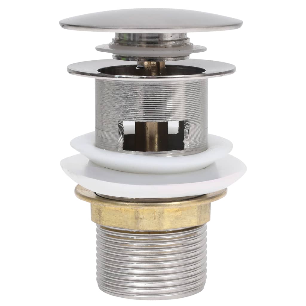 Push drain valve with overflow function, silver 6.4x6.4x9.1cm