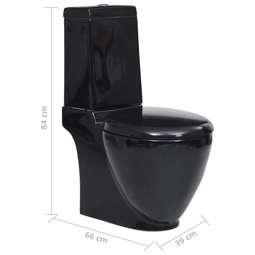 Bathroom toilet bowl, black, ceramic, round, bottom flush