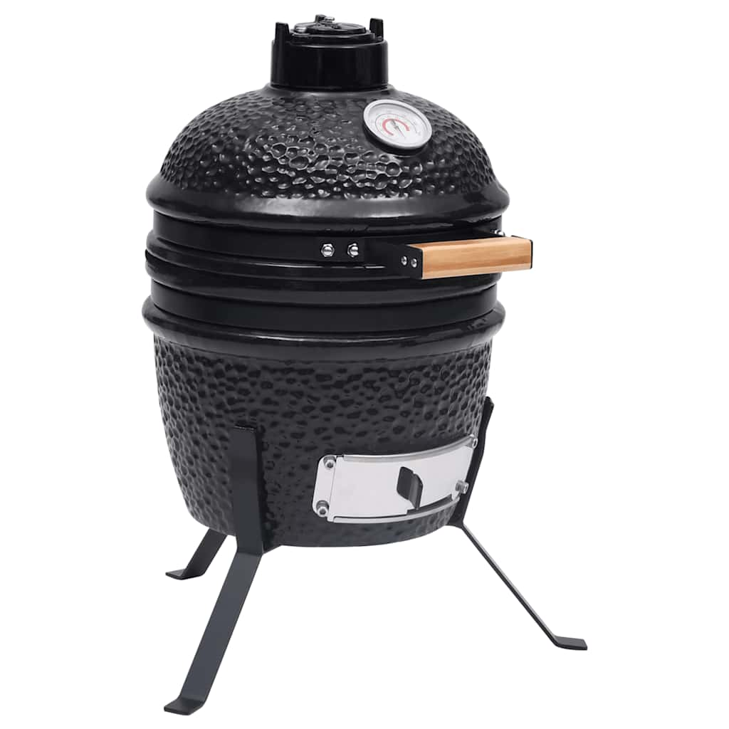 Grătar cu afumătoare 2-în-1 Kamado, negru, 56 cm, ceramică