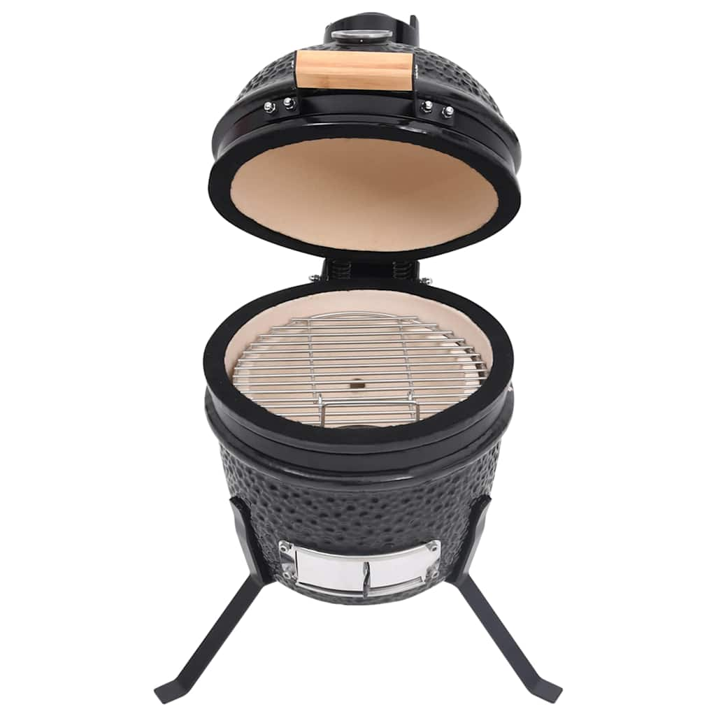 Grătar cu afumătoare 2-în-1 Kamado, negru, 56 cm, ceramică