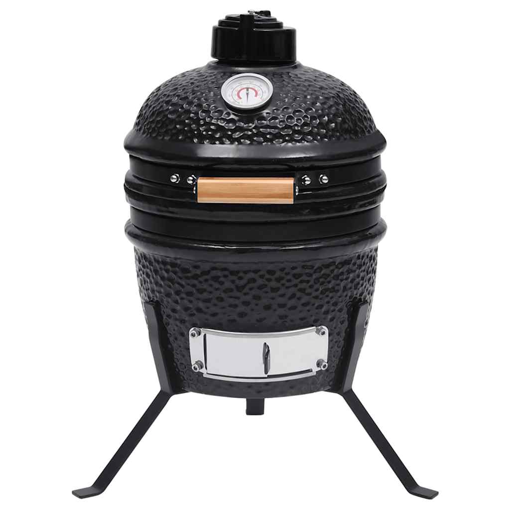 Grătar cu afumătoare 2-în-1 Kamado, negru, 56 cm, ceramică