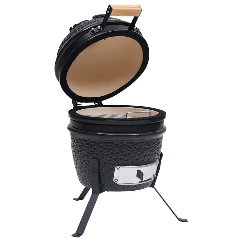 Grătar cu afumătoare 2-în-1 Kamado, negru, 56 cm, ceramică