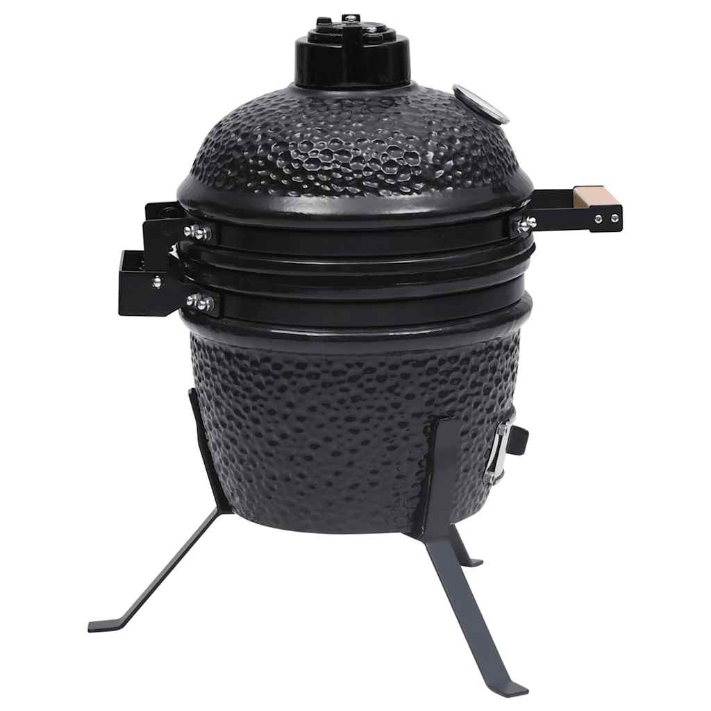 Grătar cu afumătoare 2-în-1 Kamado, negru, 56 cm, ceramică