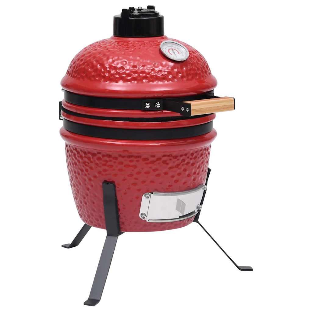 Grătar cu afumătoare 2-în-1 Kamado, roșu, 56 cm, ceramică