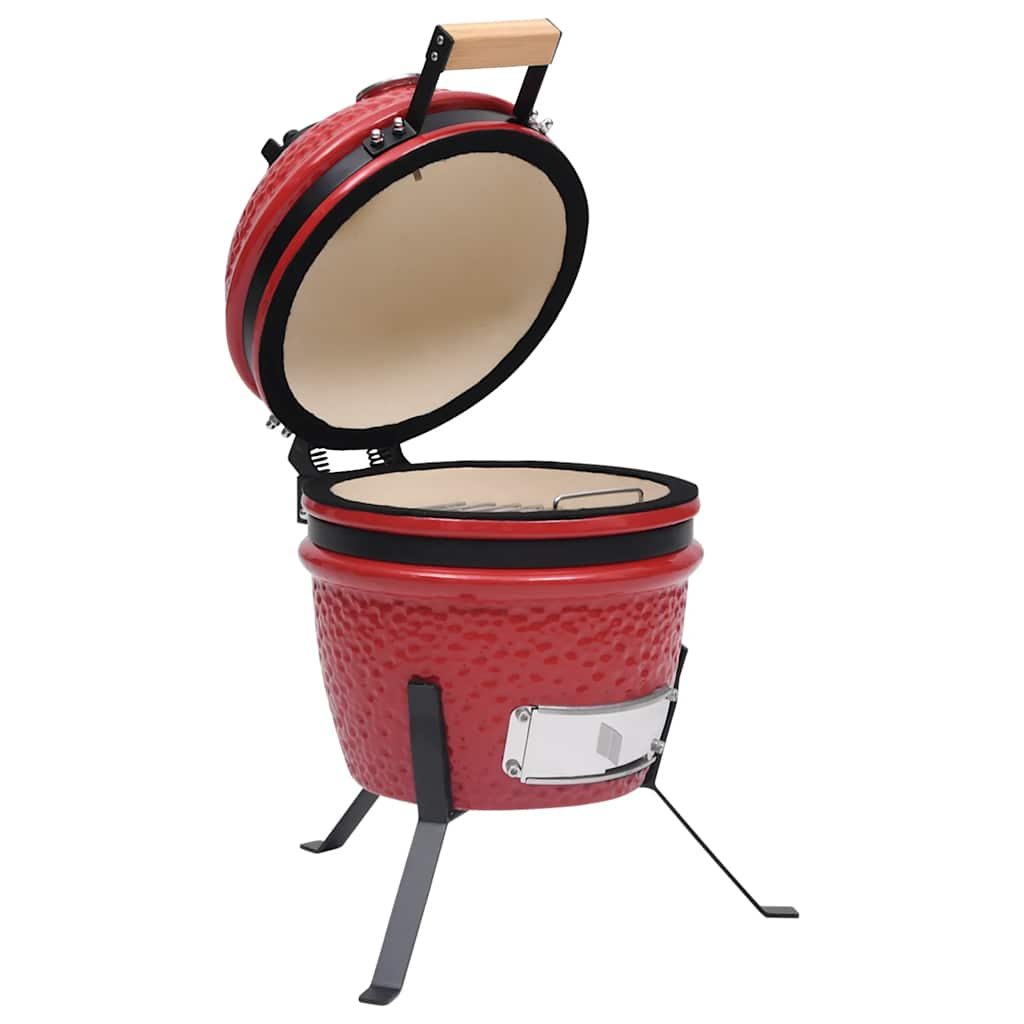 Grătar cu afumătoare 2-în-1 Kamado, roșu, 56 cm, ceramică