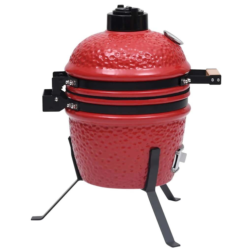 Grătar cu afumătoare 2-în-1 Kamado, roșu, 56 cm, ceramică