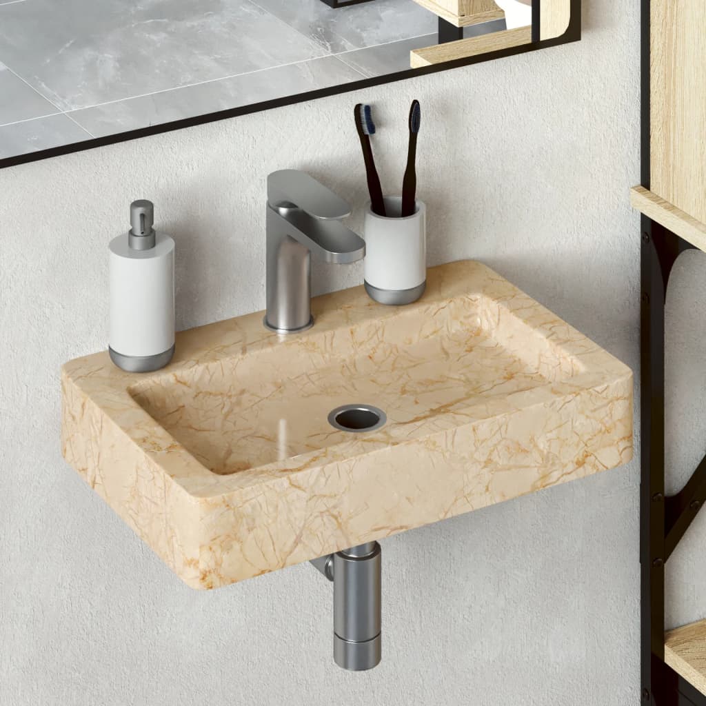 Wall-mounted sink, cream, 38x24x6.5 cm, marble