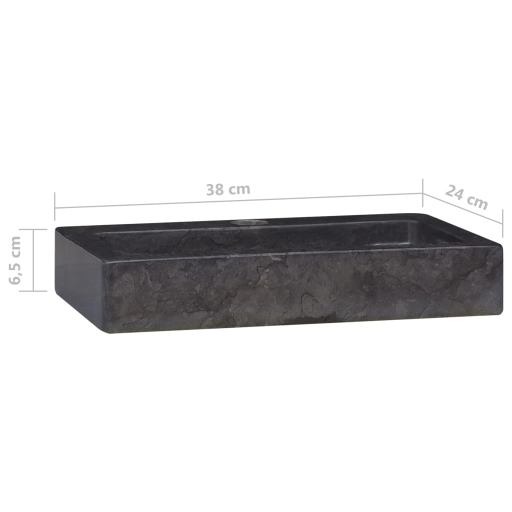 Wall-mounted sink, black, 38x24x6.5 cm, marble