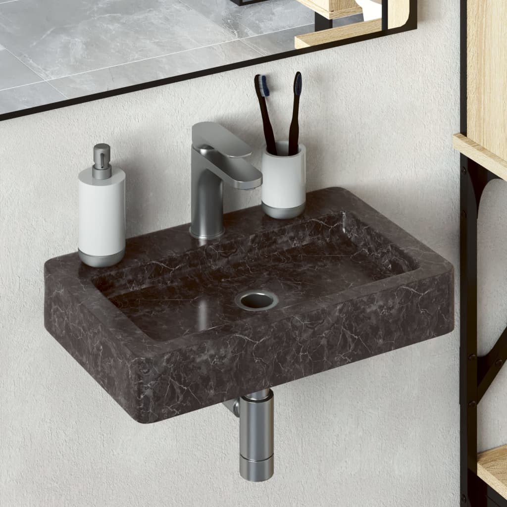 Wall-mounted sink, black, 38x24x6.5 cm, marble