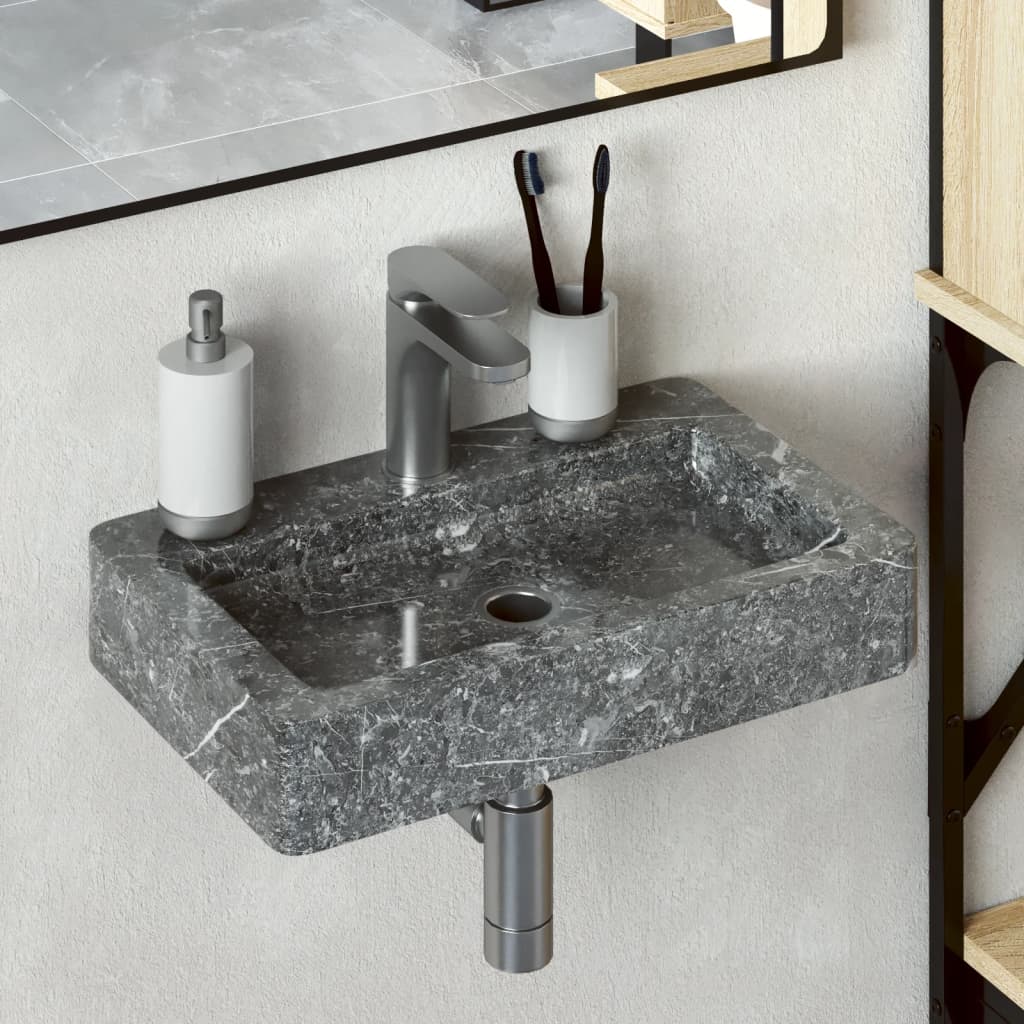 Wall-mounted sink, gray, 38x24x6.5 cm, marble