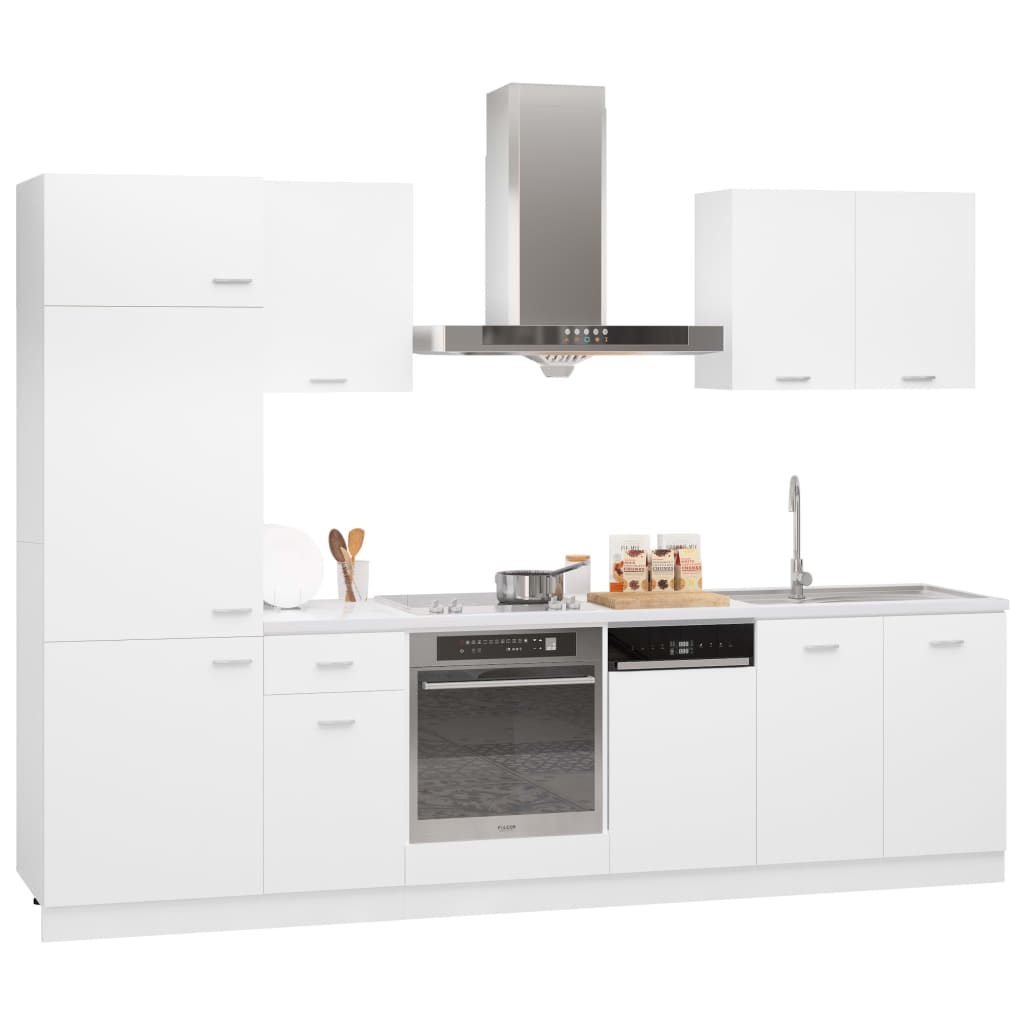 Kitchen cabinet set, 7 pieces, white, engineered wood