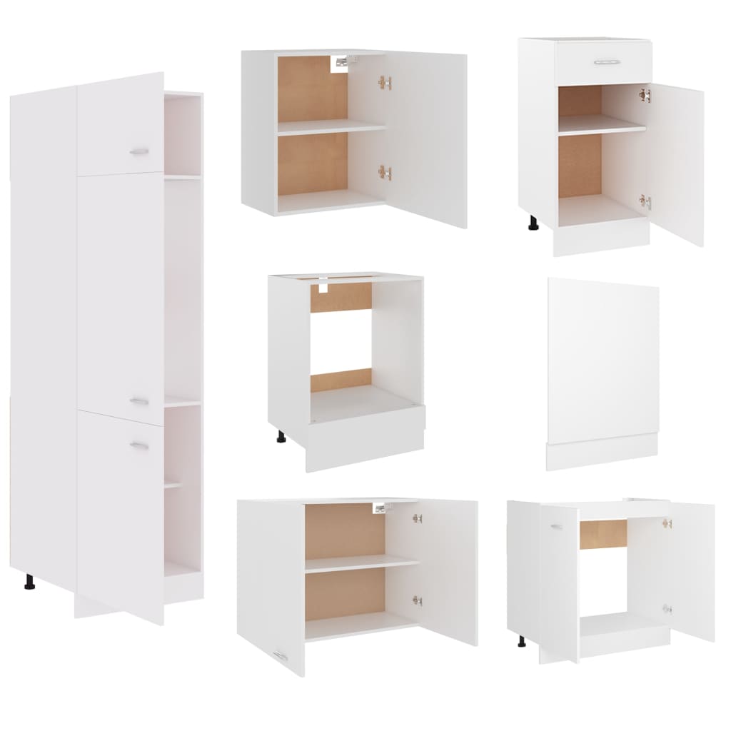 Kitchen cabinet set, 7 pieces, white, engineered wood