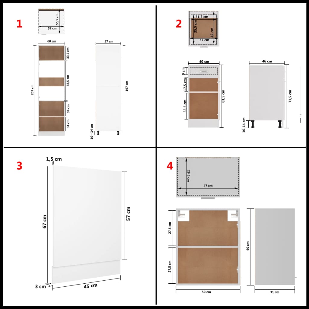 Kitchen cabinet set, 7 pieces, white, engineered wood