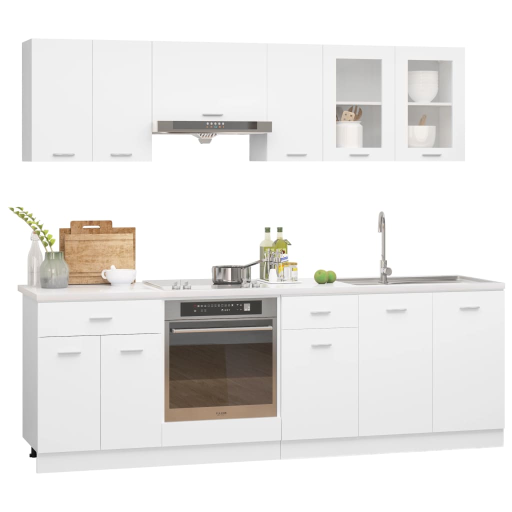 Kitchen cabinet set, 8 pieces, white, chipboard