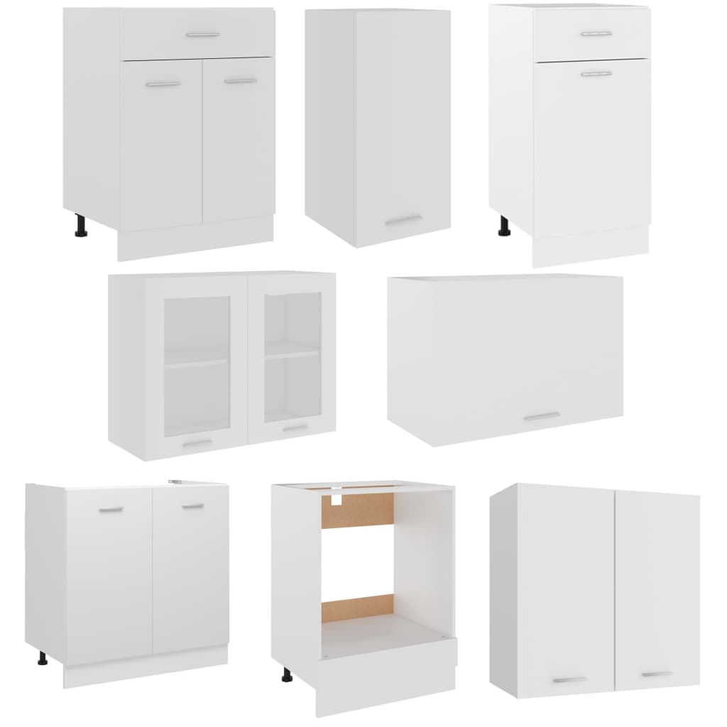 Kitchen cabinet set, 8 pieces, white, chipboard