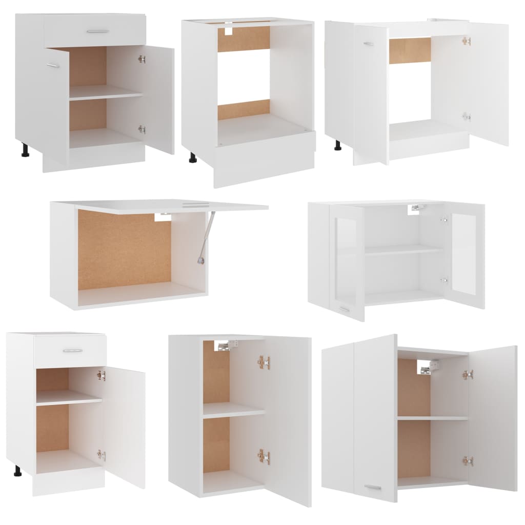 Kitchen cabinet set, 8 pieces, white, chipboard