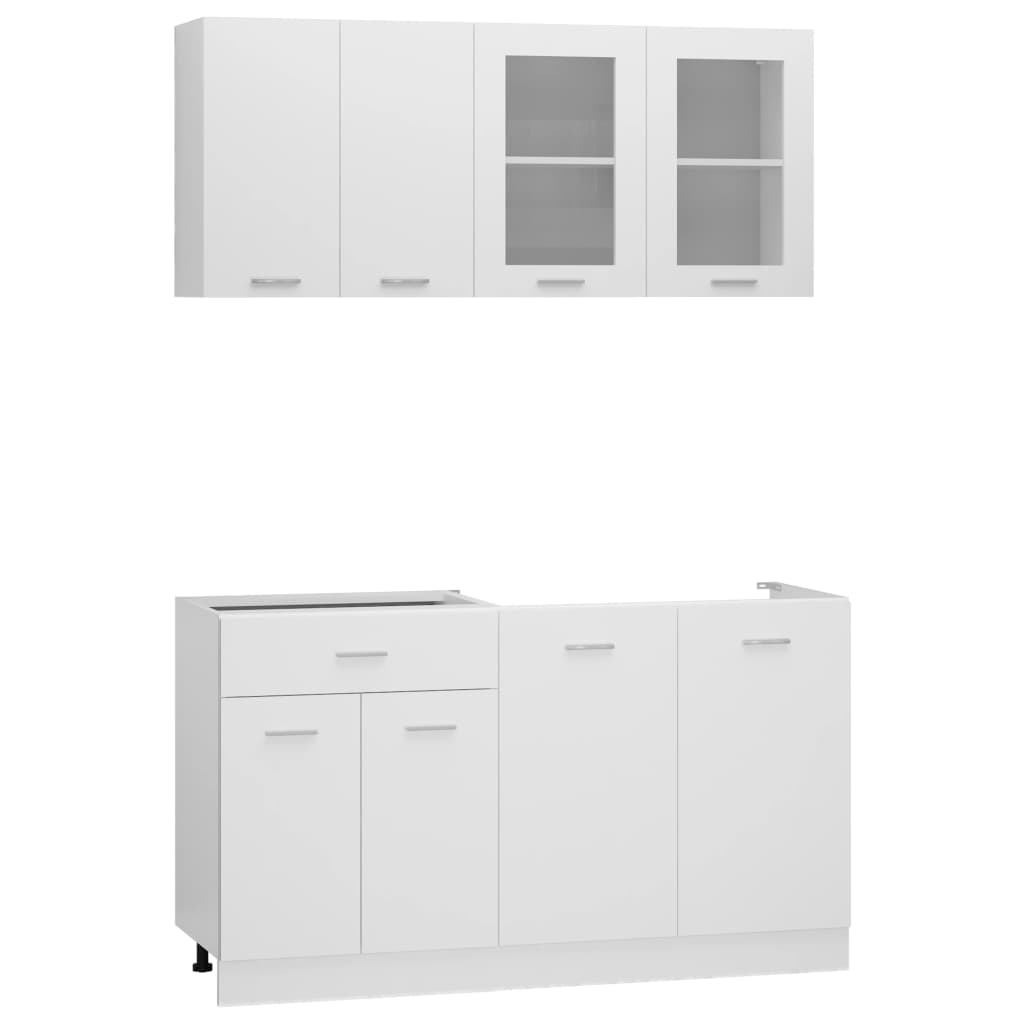 Kitchen cabinet set, 4 pieces, white, engineered wood