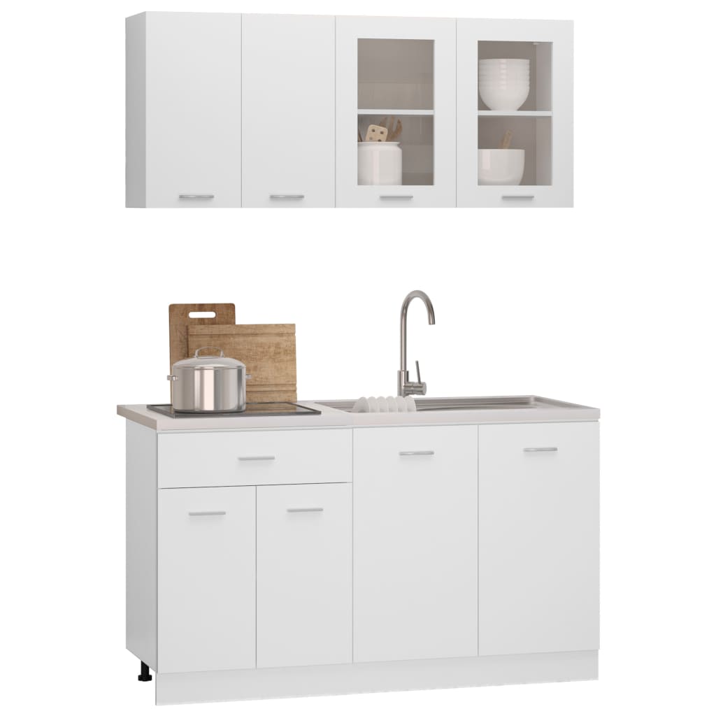 Kitchen cabinet set, 4 pieces, white, engineered wood