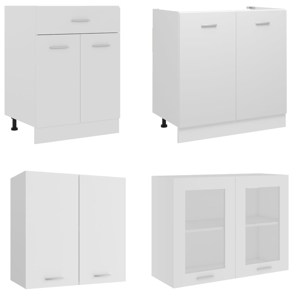 Kitchen cabinet set, 4 pieces, white, engineered wood