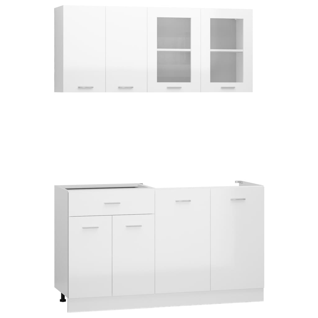 Kitchen cabinet set, 4 pieces, high-gloss white, engineered wood