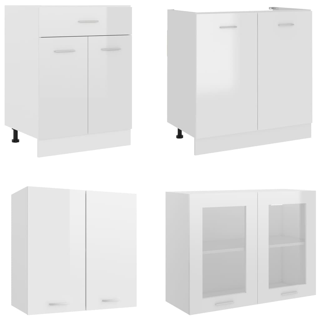 Kitchen cabinet set, 4 pieces, high-gloss white, engineered wood