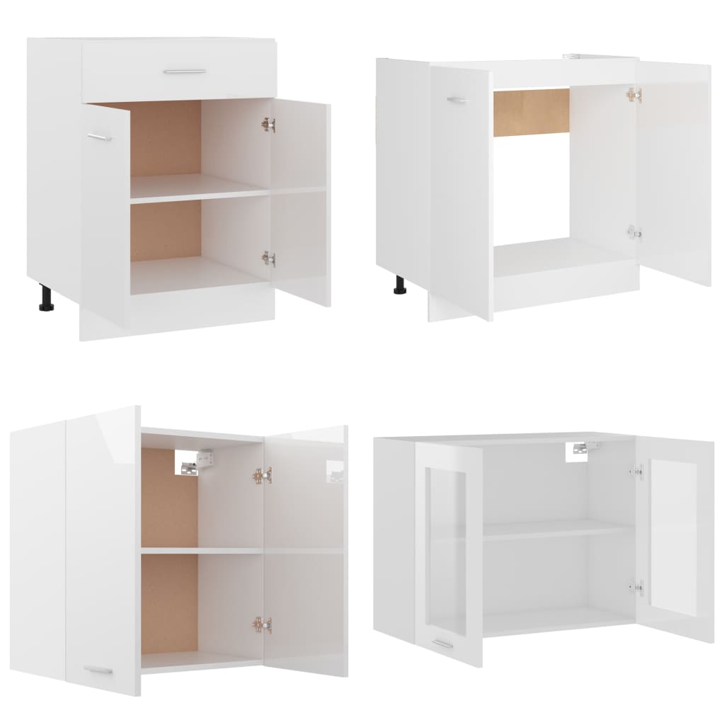 Kitchen cabinet set, 4 pieces, high-gloss white, engineered wood