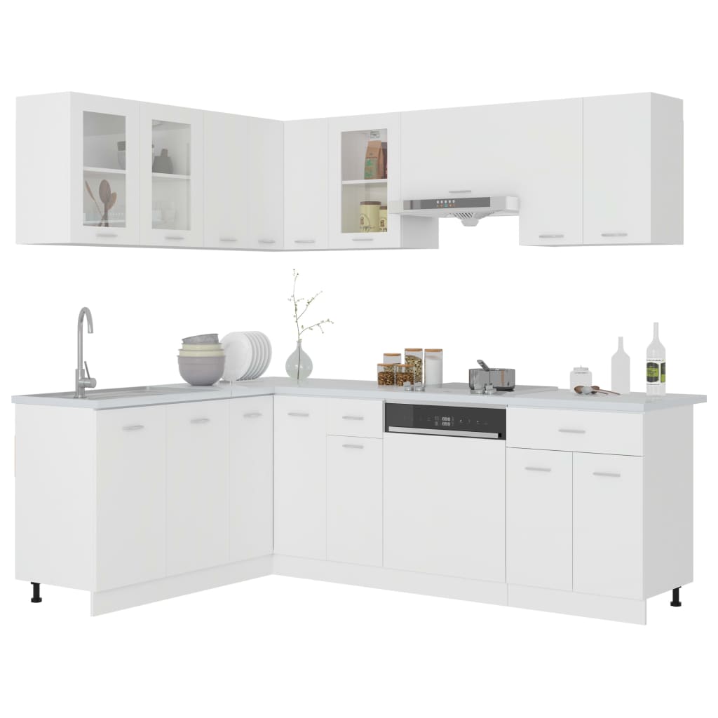 Kitchen cabinet set, 11 pieces, white, chipboard