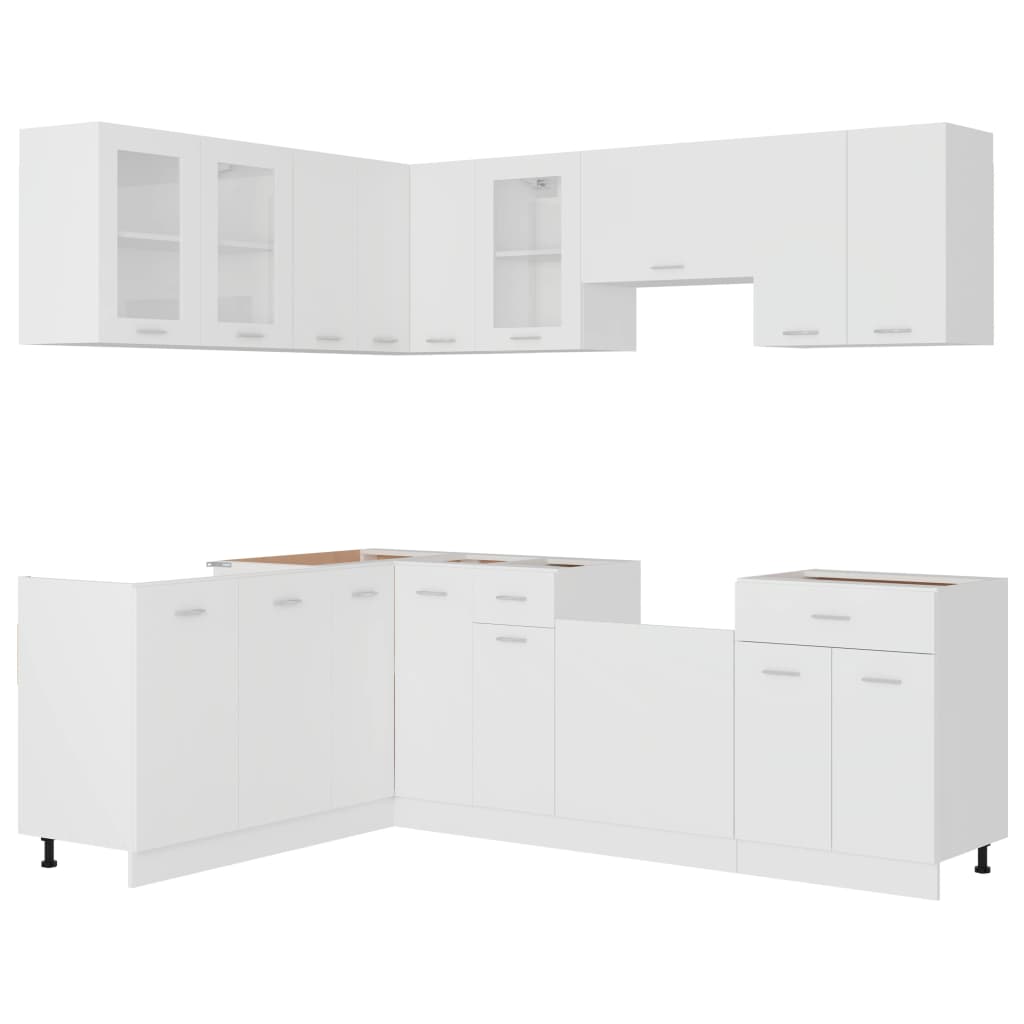 Kitchen cabinet set, 11 pieces, white, chipboard