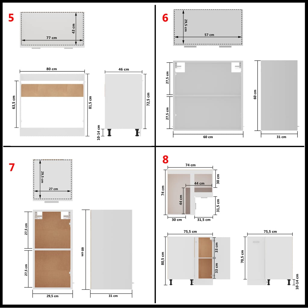 Kitchen cabinet set, 11 pieces, white, chipboard