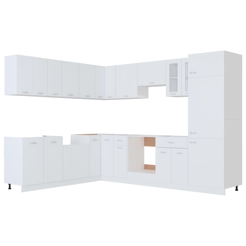 Kitchen cabinet set, 14 pieces, white, chipboard