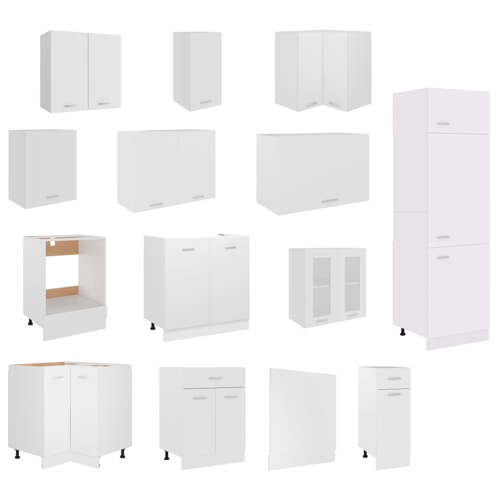 Kitchen cabinet set, 14 pieces, white, chipboard