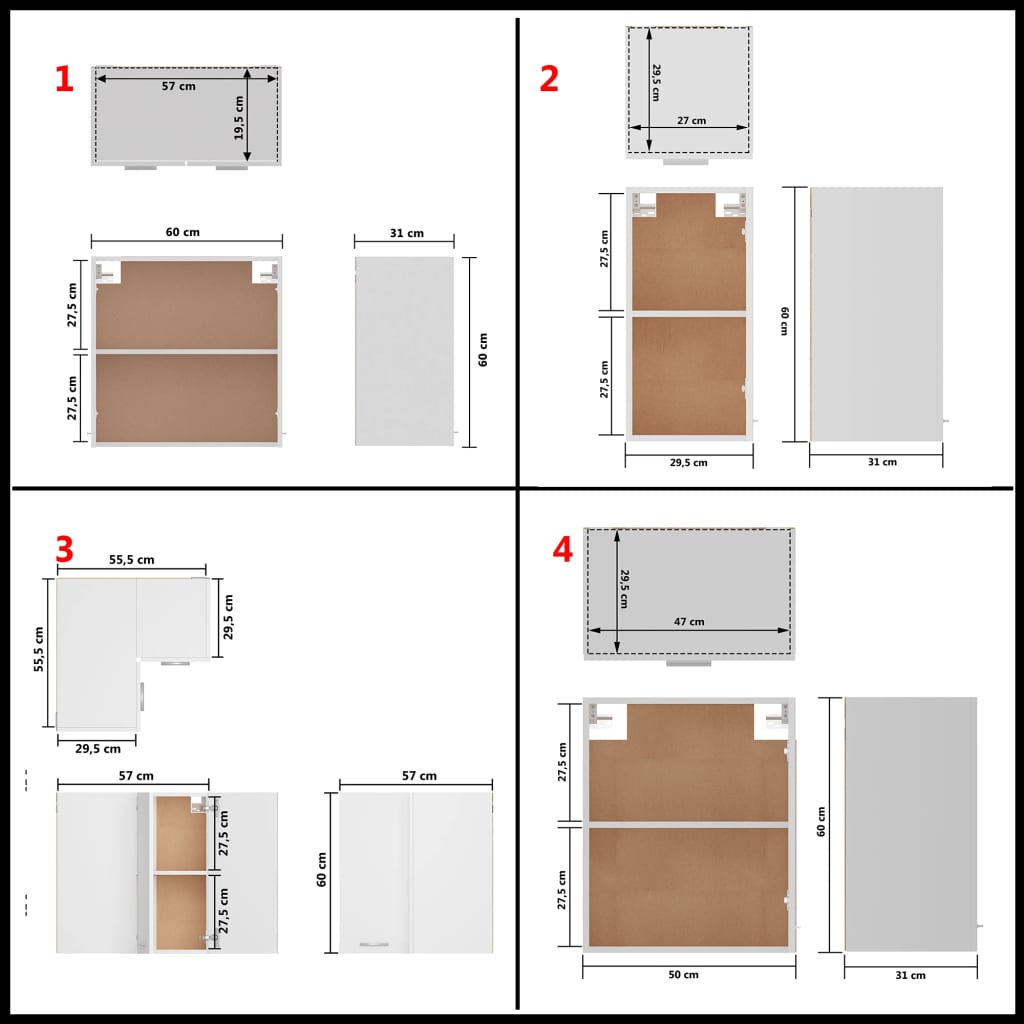 Kitchen cabinet set, 14 pieces, white, chipboard