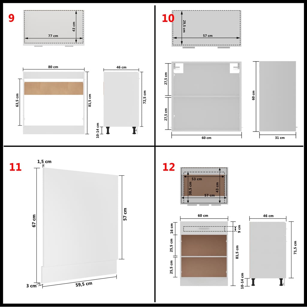 Kitchen cabinet set, 14 pieces, white, chipboard