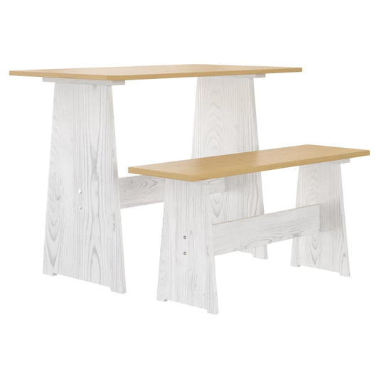 Kitchen table with bench "REINE", honey brown and white, pine wood