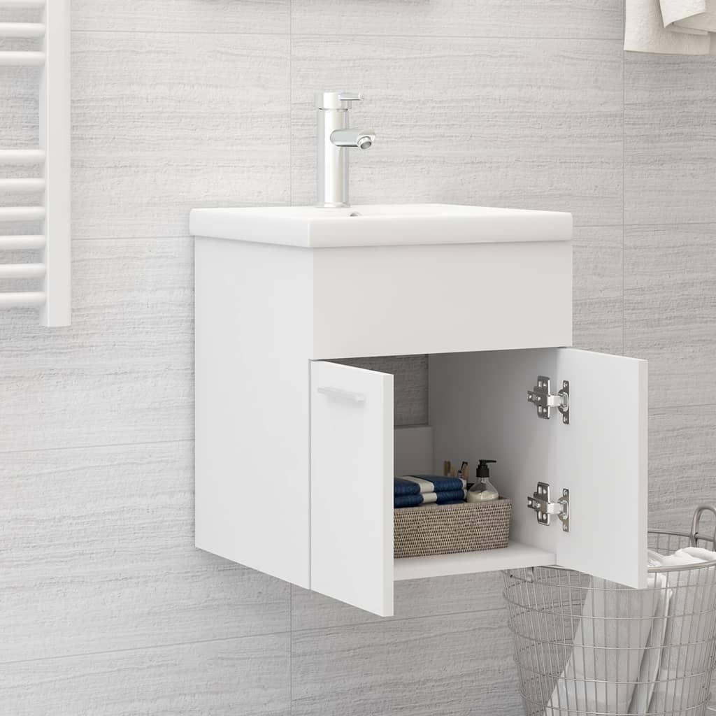 Cabinet with built-in sink, white, engineered wood