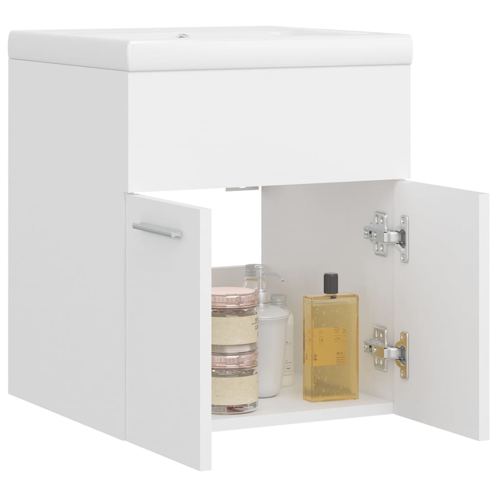 Cabinet with built-in sink, white, engineered wood