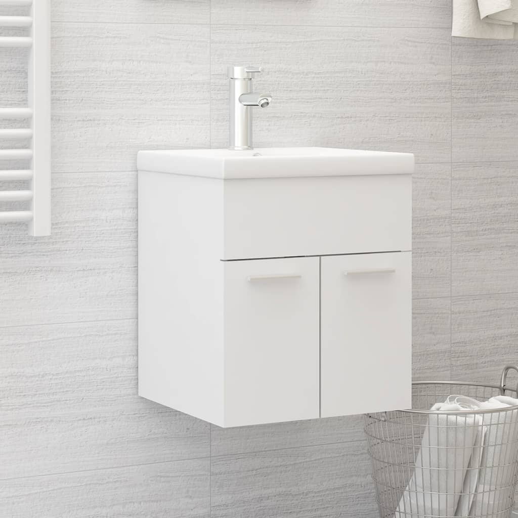 Cabinet with built-in sink, white, engineered wood