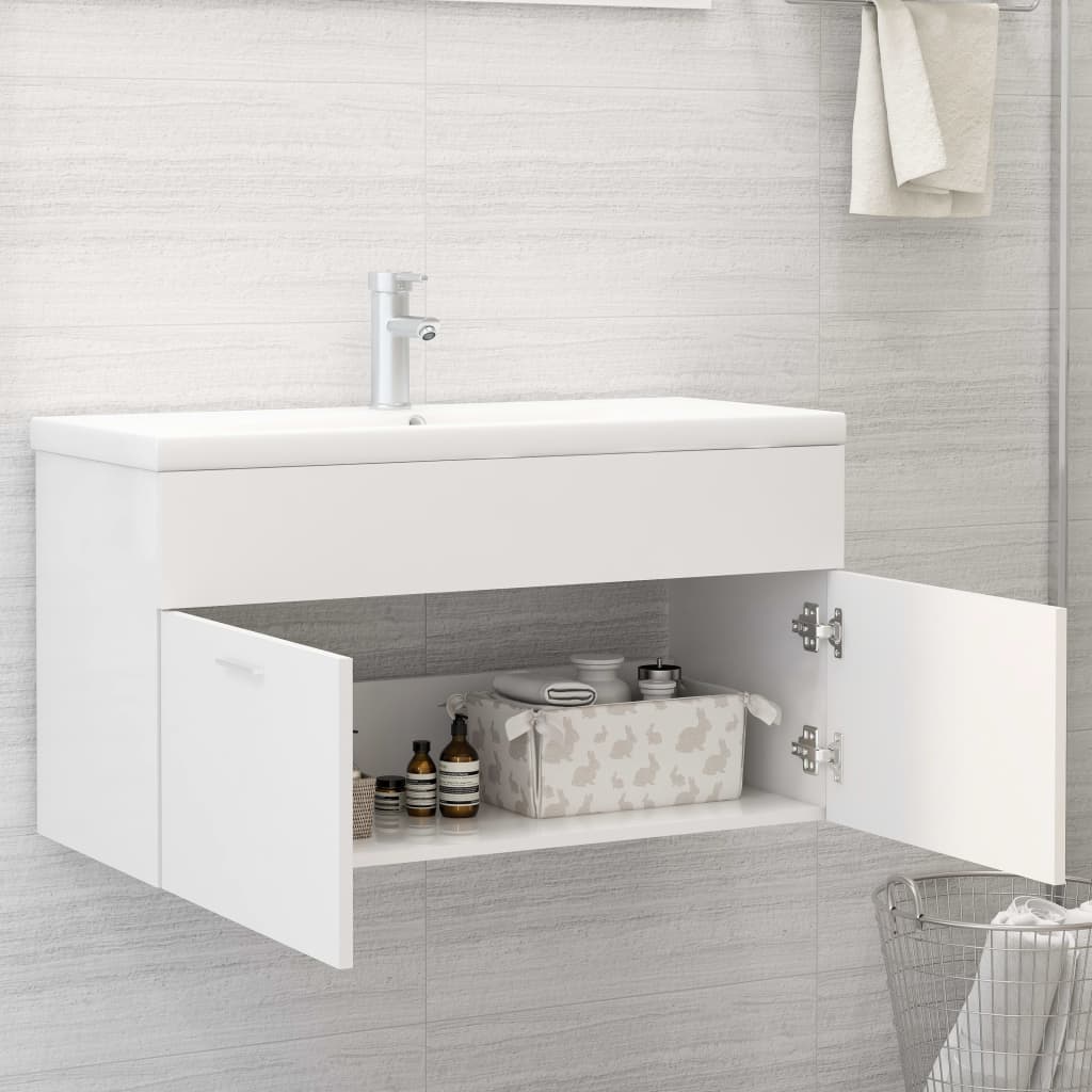 Cabinet with built-in sink, white, engineered wood